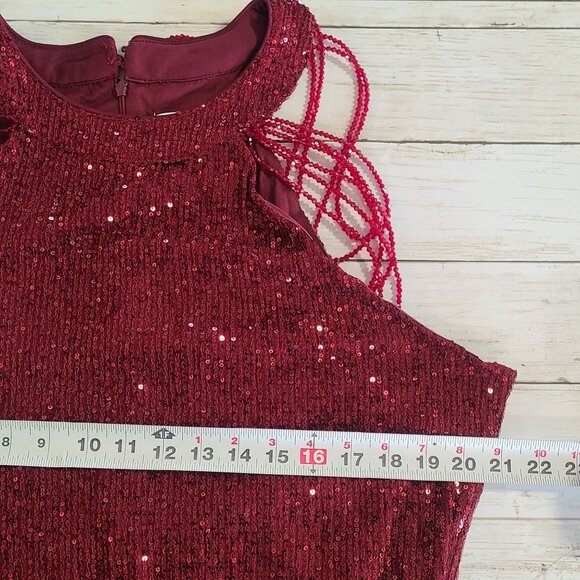 Sweet Generis Ruby Red Beaded Shoulder Sequin Mini Dress NEW 3X Flapper Glam - Picture 6 of 10